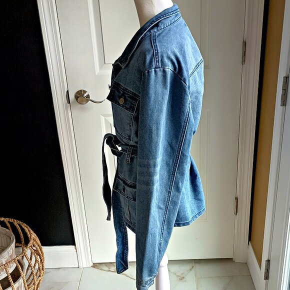 BELTED DENIM JEAN COAT JACKET By VENUS - Picture 2 of 4